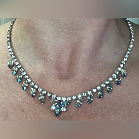 Vintage Signed B David Blue AB Rhinestone Necklace & Earring Set - Picture 5 of 5